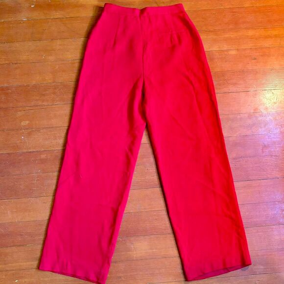 Ralph Lauren Women's Red Tailored Trousers 100% Silk High Waist Slacks 6P Vtg. - Picture 3 of 5